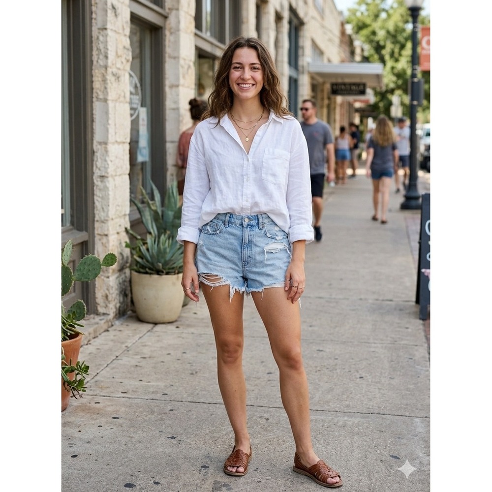 American Eagle Strigid Super High Rise Relaxed Denim Shorts Size 4 Distressed